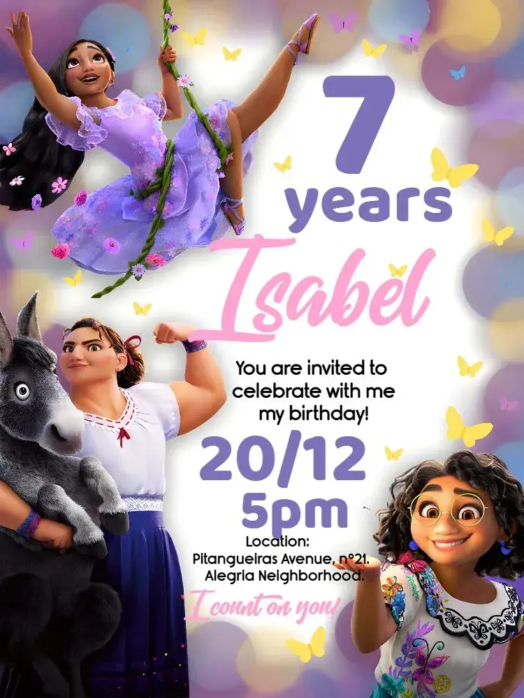 Invitation Isabela's Enchantment – Most searched for theme vibrant colors, enchanted illustrations, butterfly graphic elements, cheerful style, magical theme