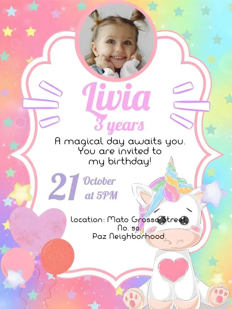 Yellow Photo Unicorn invitation