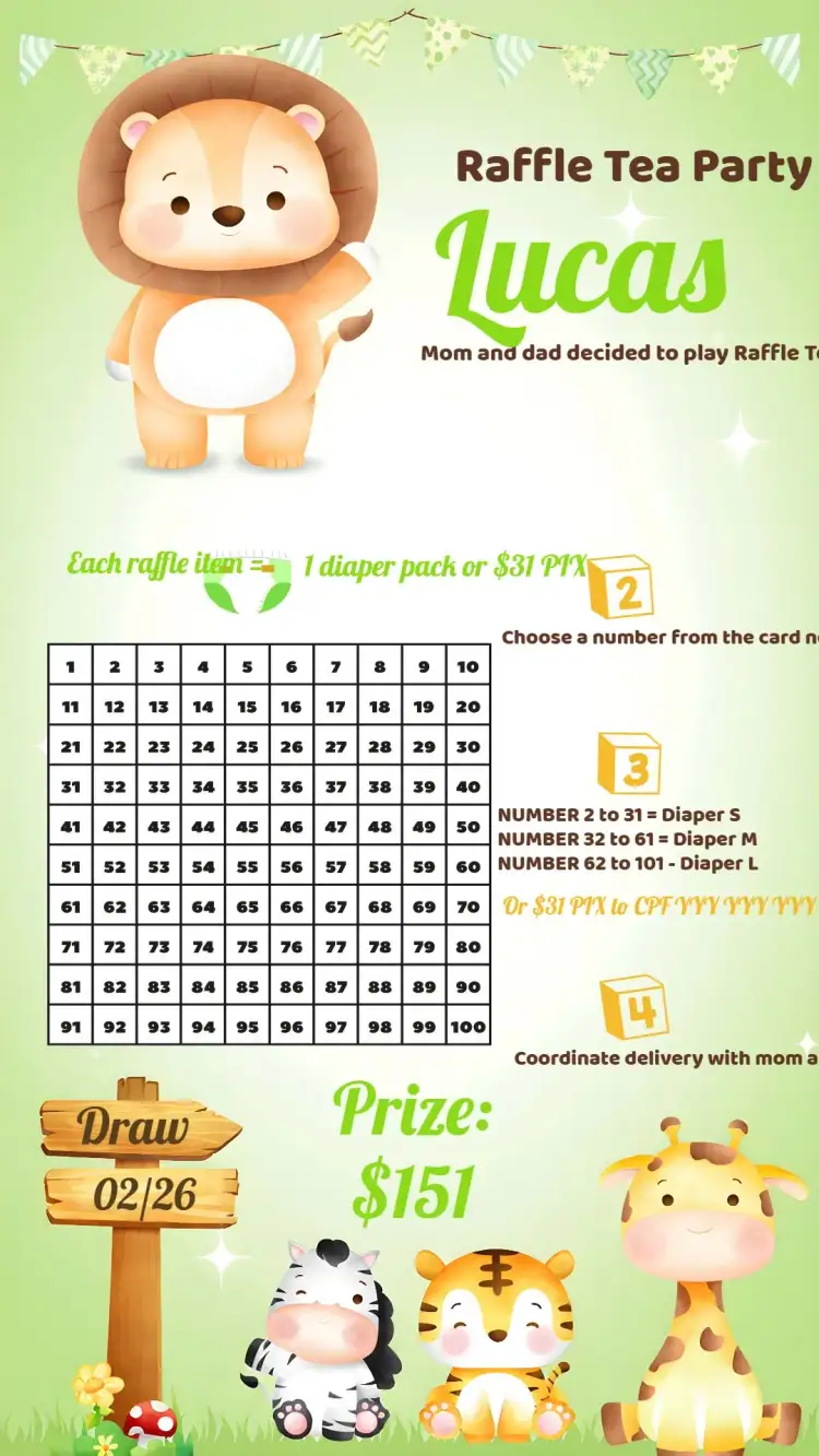 Invitation Safari Sky Lion Raffle Tea – Raffle Tea theme safari, animals, vibrant colors, fun, clouds, balloons