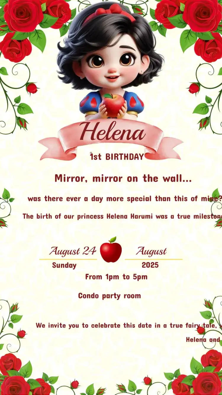 Invitation Snow White Birthday Invitation – Kids' Birthday Party theme vibrant colors, princess, playful graphic elements, fairy tales, magical
