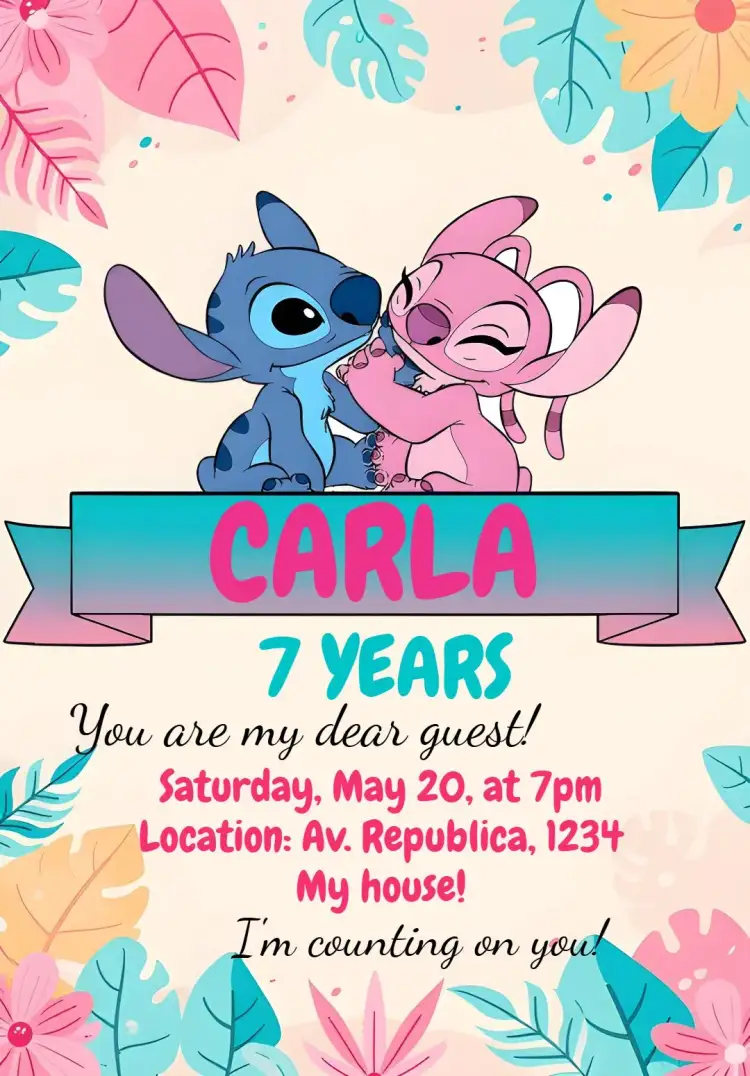 Invitation Stitch And Angel Lilo – Most searched for theme colorful, fun, themed, playful, tropical
