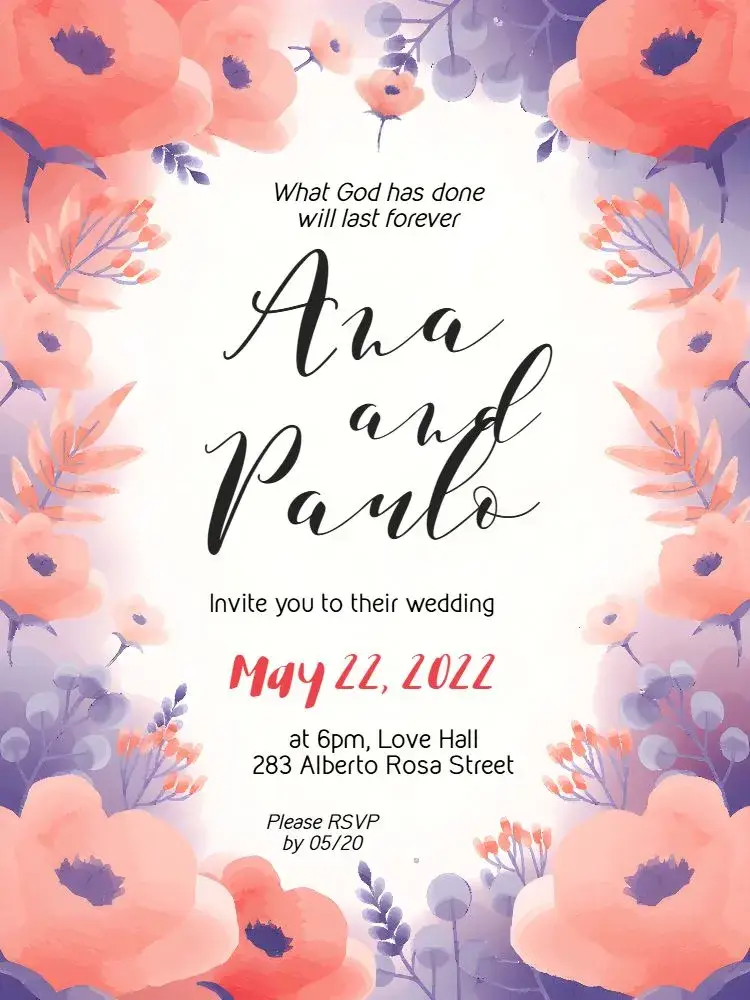 Salmon Floral Wedding invitation