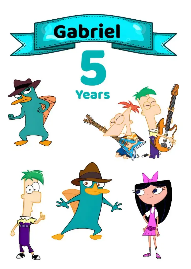 Invitation Phineas And Ferb Cake Topper – Cake topper theme colorful, fun, childish, themed, animated illustrations