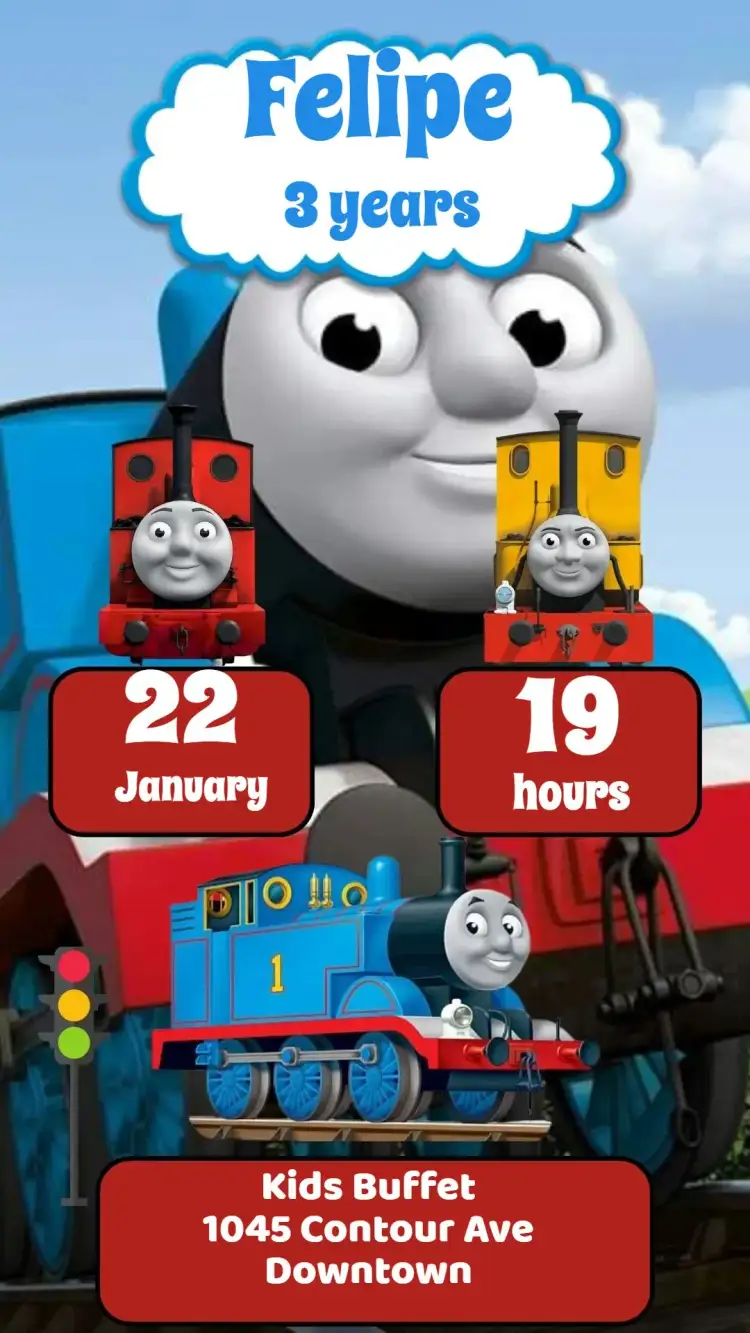 Invitation Thomas and his Friends – Kids' Birthday Party theme colorful, fun, childish, themed, cheerful