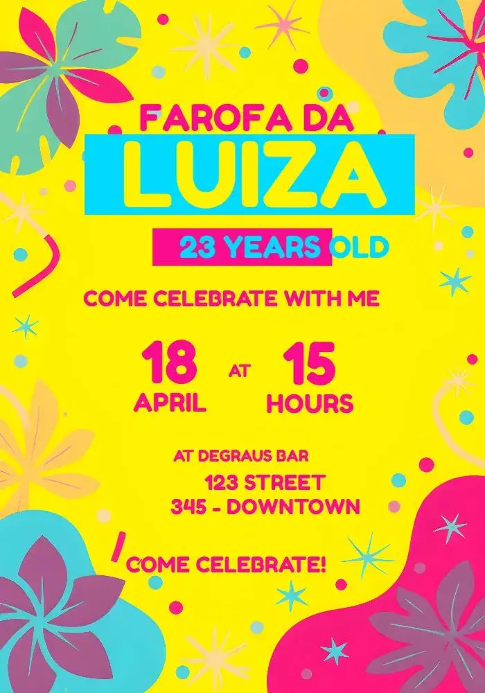 Invitation Farofa Tardezinha – Bridal Shower theme tropical, colorful, summer, relaxed, graphic, modern