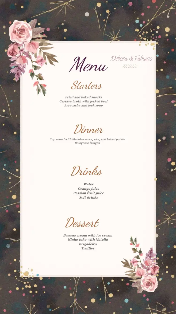 Pink Floral Wedding Menu invitation