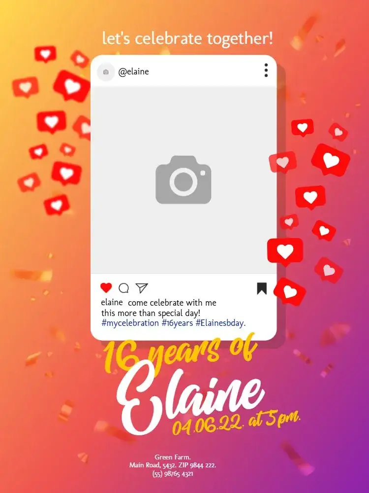 Invitation Social Media Party Celebration – Kids' Birthday Party theme colorful, modern, fun, digital, themed