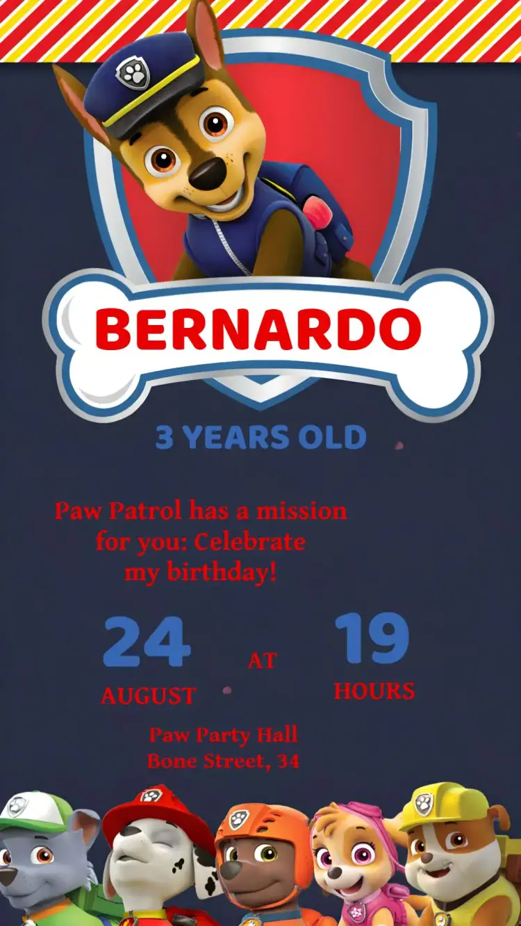 Invitation Colorful Paw Patrol – Kids' Birthday Party theme colorful, fun-filled, themed, child-friendly, lively