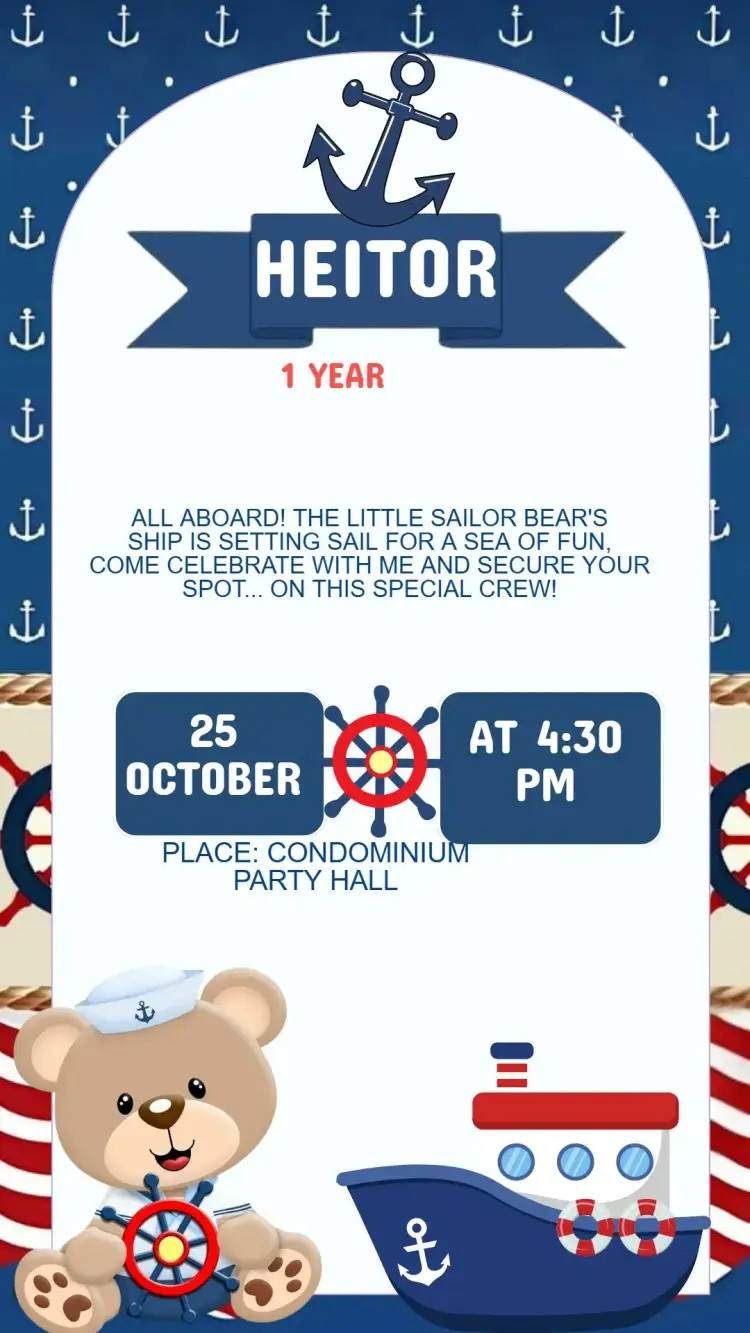 Sailor Teddy Bear Birthday Invitation