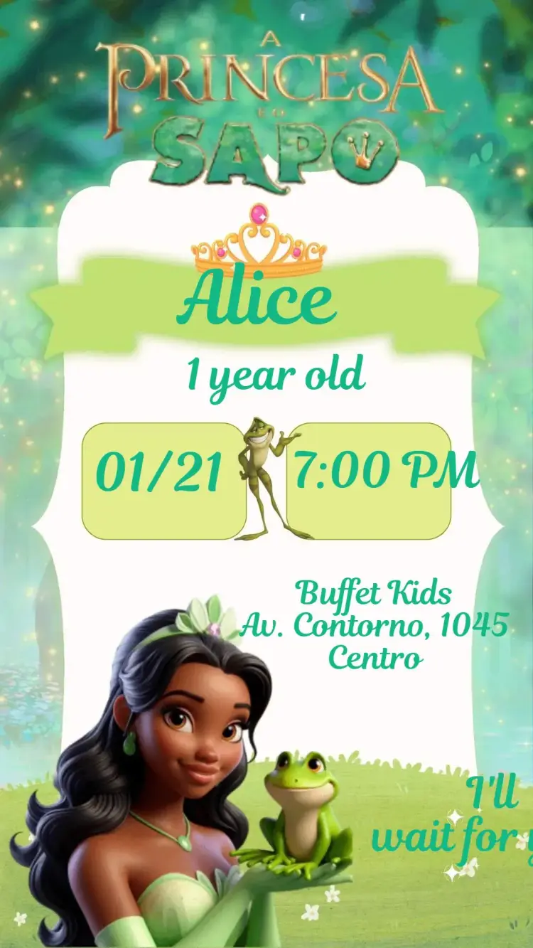 A Princess and the Frog invitation