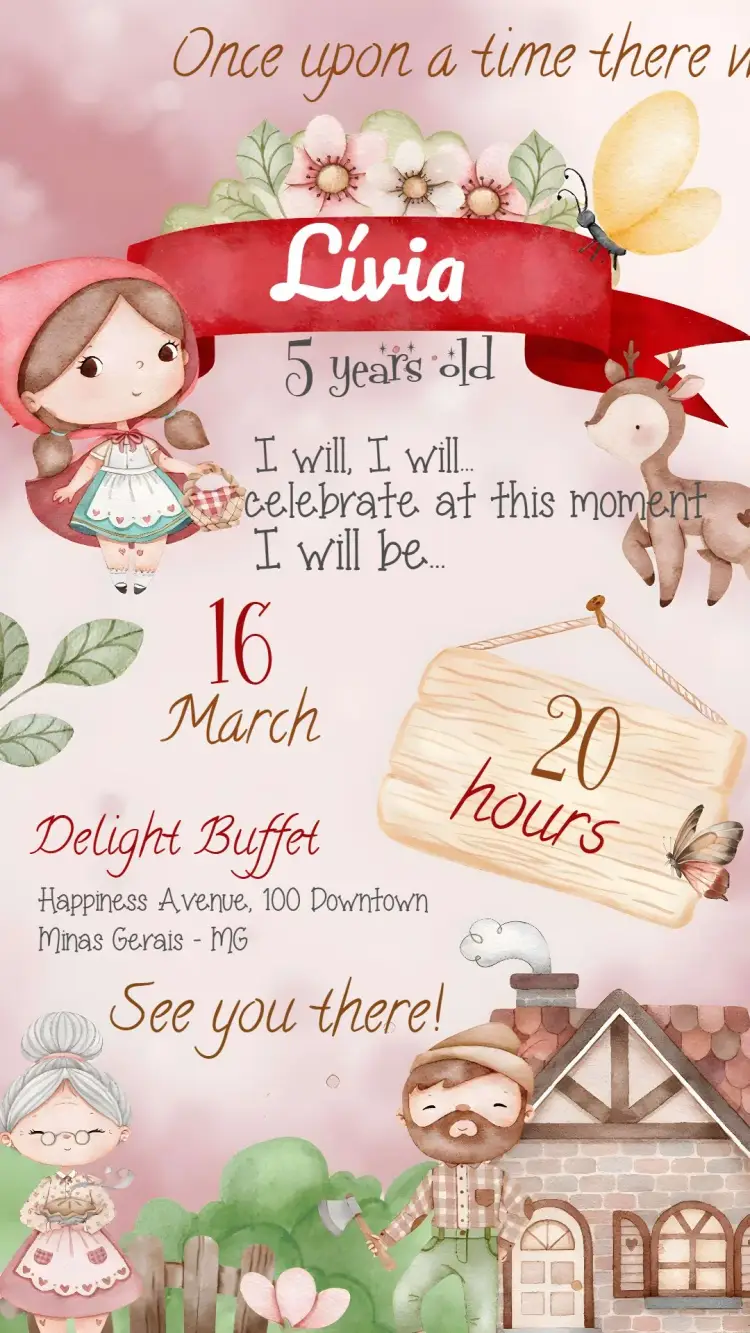Little Red Riding Hood Watercolor Forest invitation