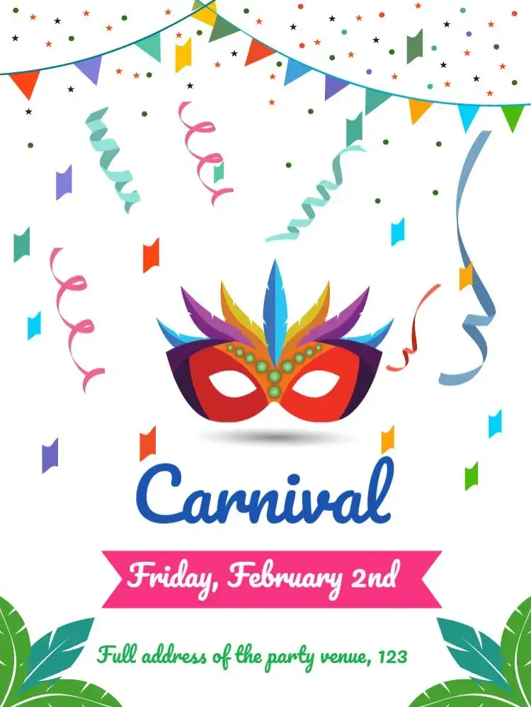 Invitation Carnival Ball – Commemorative Dates theme colorful, festive, cheerful, vibrant, white and colorful, carnival theme