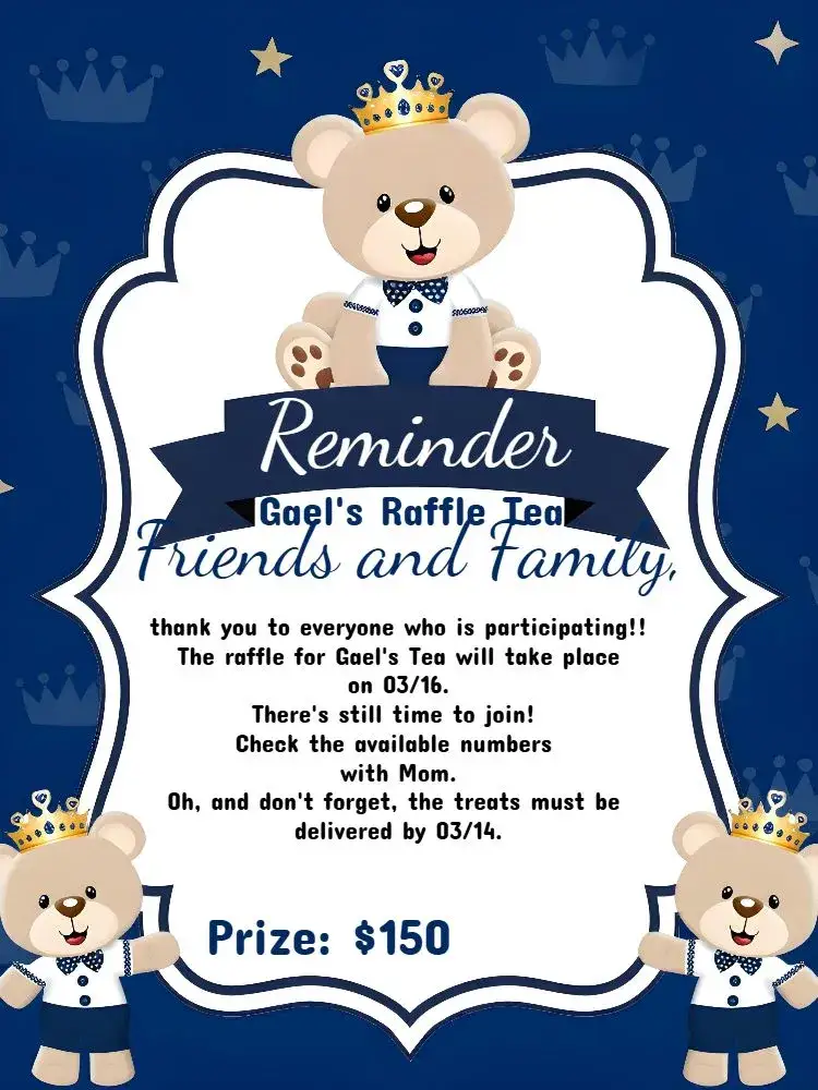Invitation Reminder Of Prince Bear Raffle Tea – Raffle Tea theme blue, black, white, children's, modern, cute