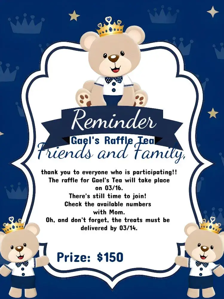 Reminder Of Prince Bear Raffle Tea invitation