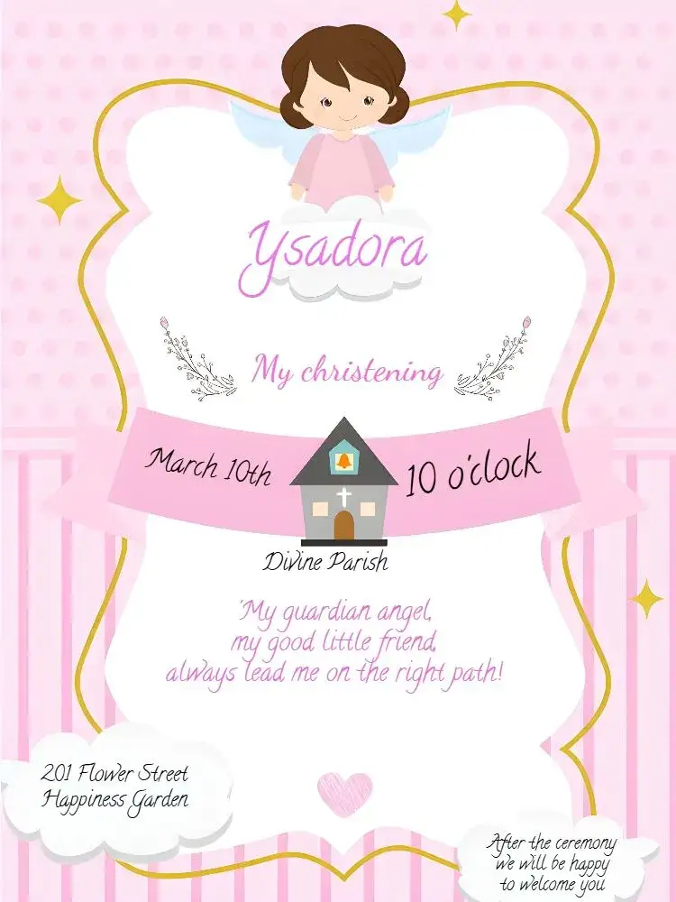 Invitation Angel Pink Baptism – Baptism theme pink, white, golden, modern, delicate, childish