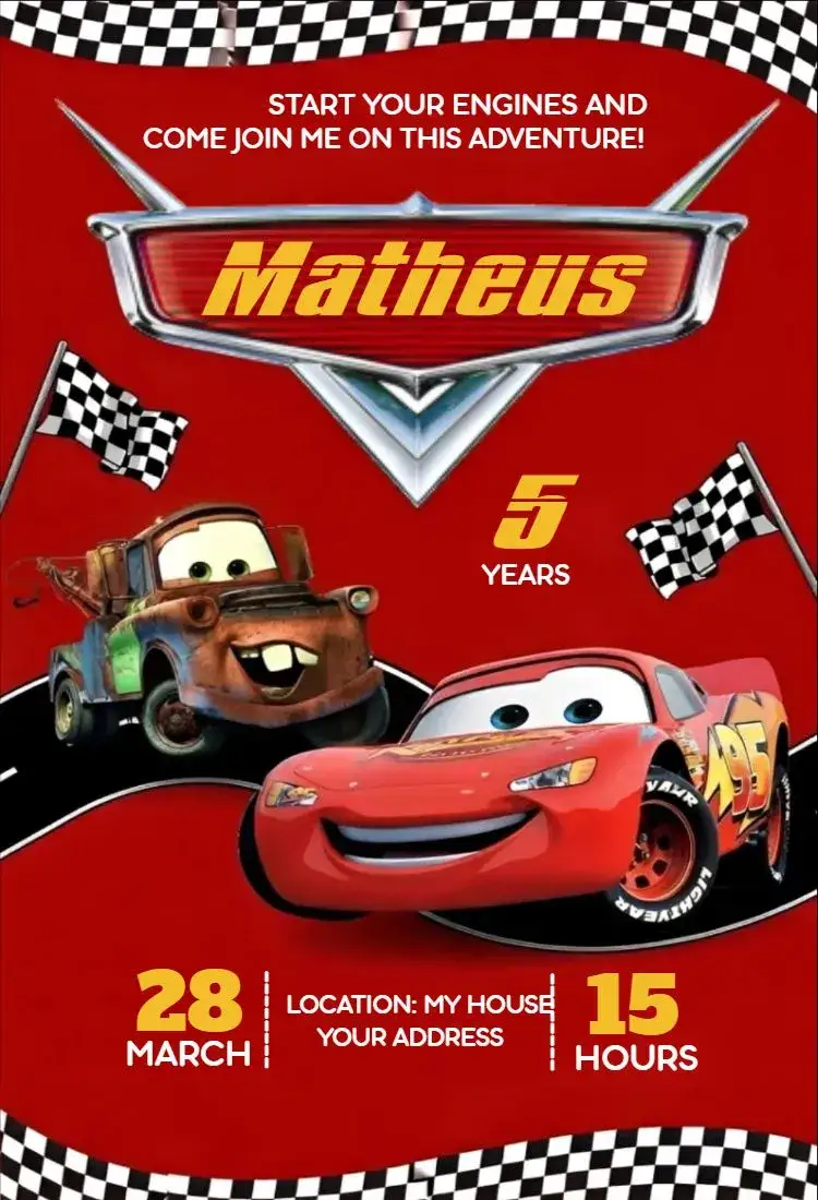Invitation Disney Cars 1 – Birthday theme colorful, fun, childish, modern, themed