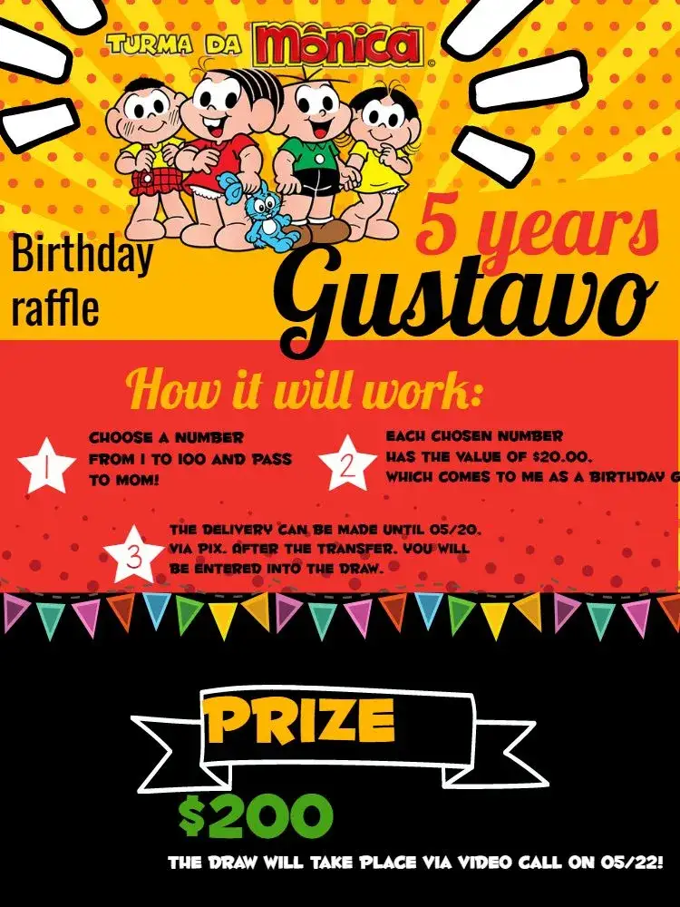 Invitation Yellow Monica's Class Tea Raffle – Kids' Birthday Party theme vibrant yellow, children's characters, playful, fun, colorful, themed party