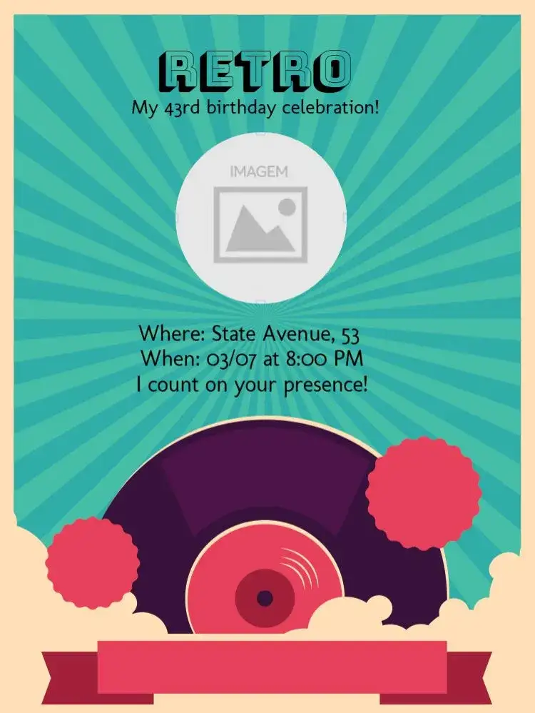 Invitation Blue Retro Party – Birthday theme retro, colorful, vintage, musical, cheerful