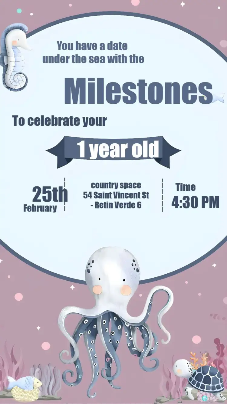 Invitation Under the Sea Octopus – Kids' Birthday Party theme oceanic, colorful, fun-filled, childlike, themed, marine