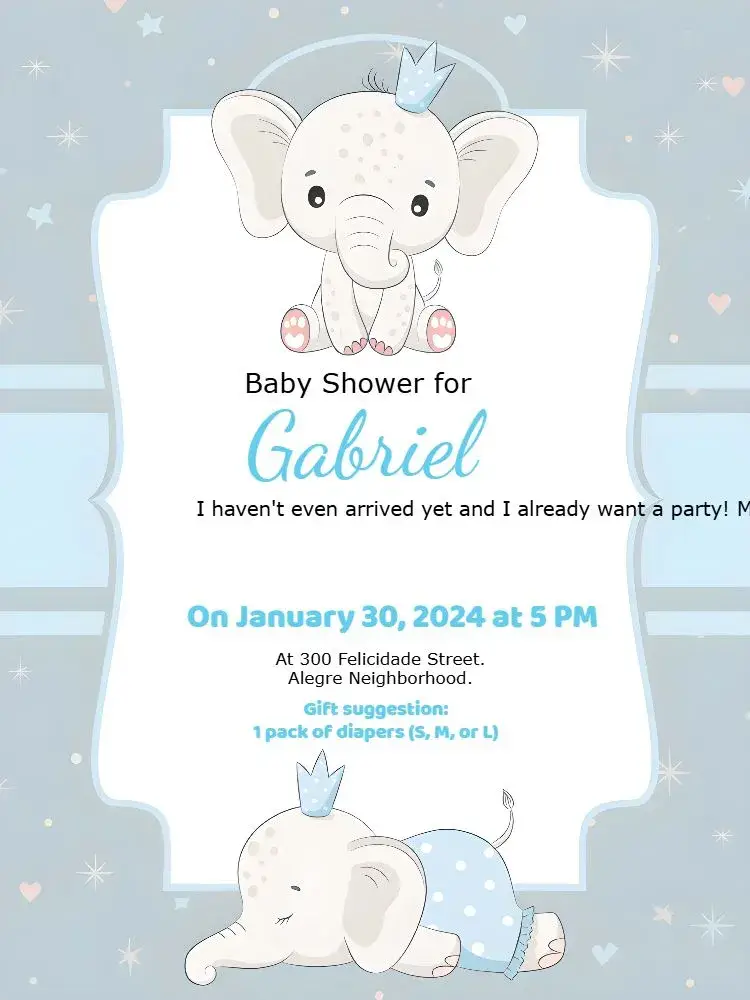 Elephant Blue Diaper Shower invitation