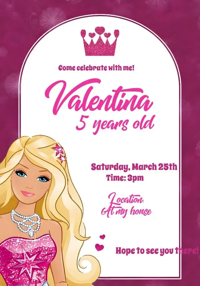 Barbie Glitter invitation