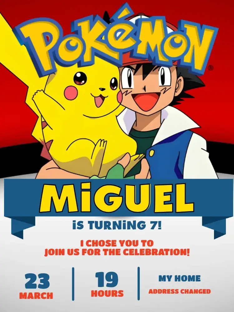 Invitation Pokemon Kids – Most searched for theme colorful, fun, youthful, themed, illustrative