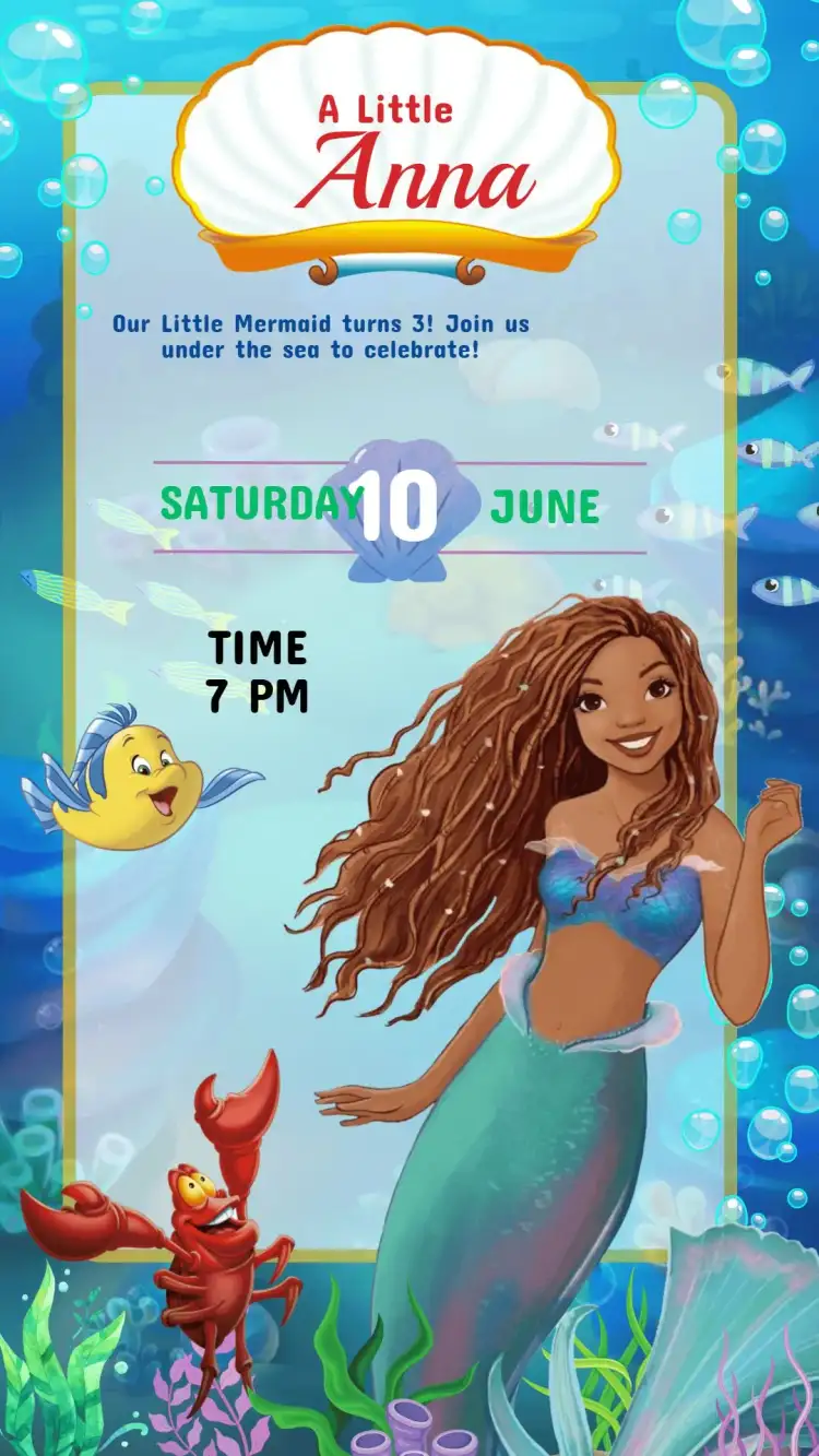 Invitation Children's Birthday Little Mermaid Ariel Movie