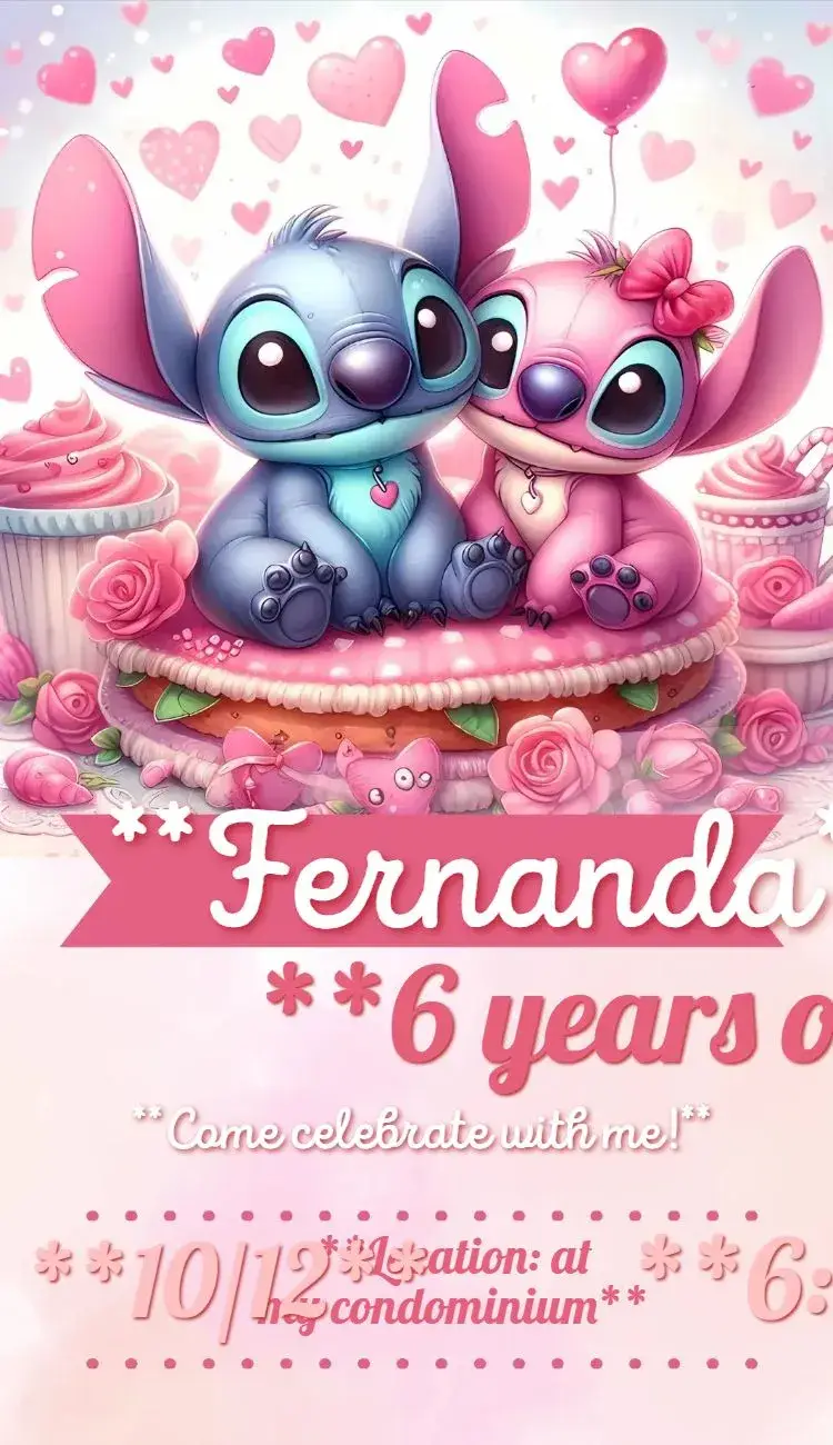 Stitch and Angel pink cakes invitation