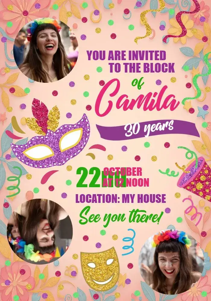 Invitation Carnival With Mask Photos – Commemorative Dates theme colorful, festive, cheerful, vibrant, themed, fun