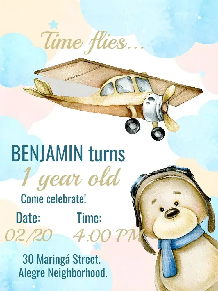 Aviator Teddy Bear invitation