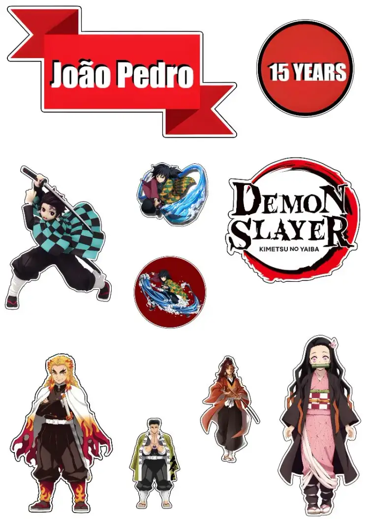 Invitation Demon Slayer Samurai Cake Topper – Cake topper theme red and black, anime, adventure, modern, themed