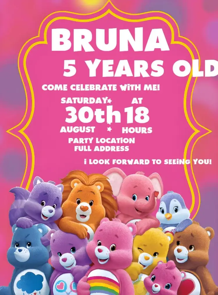 Care Bears Pink invitation