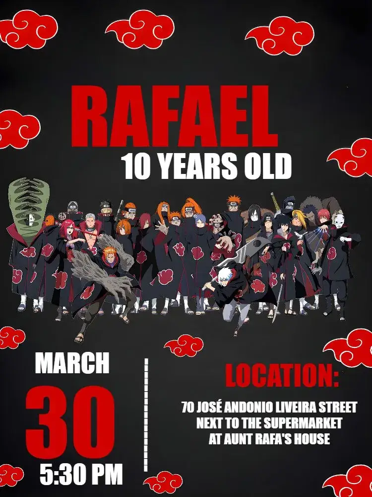 Invitation Japanese Akatsuki Naruto – Kids' Birthday Party theme anime, modern, Japanese, colorful, themed, vibrant