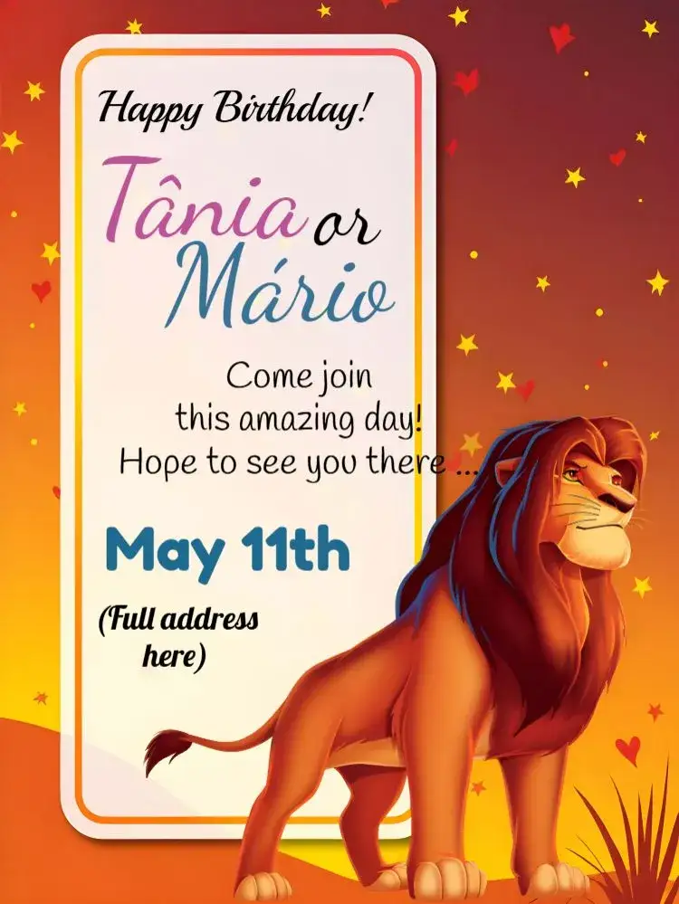 Invitation Lion King Template ā Kids' Birthday Party theme colorful, themed, fun, animals, savannah, vibrant