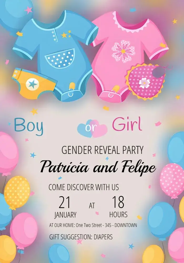 Pink Blue Teddy Bear Gender Reveal Tea Party invitation