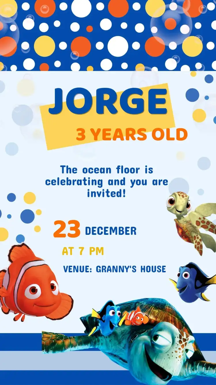 Invitation Finding Nemo Birthday Invitation – Kids' Birthday Party theme navy, colorful, fun, playful, tropical, adventure