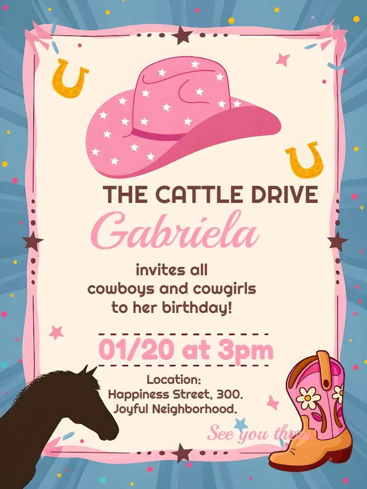 Pink Cowgirl Girl invitation