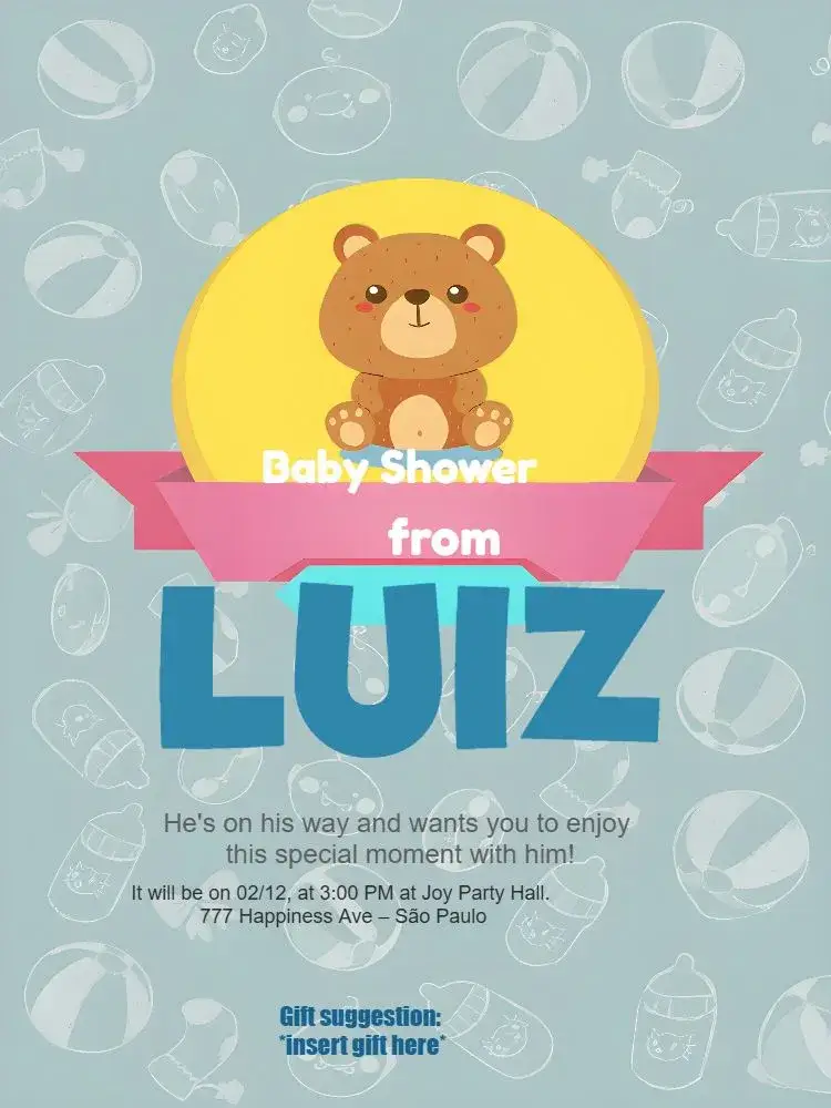 Invitation Blue Teddy Bear Baby Shower - Boy Baby – Diaper Shower theme light blue, teddy bears, children's, playful, fun, modern