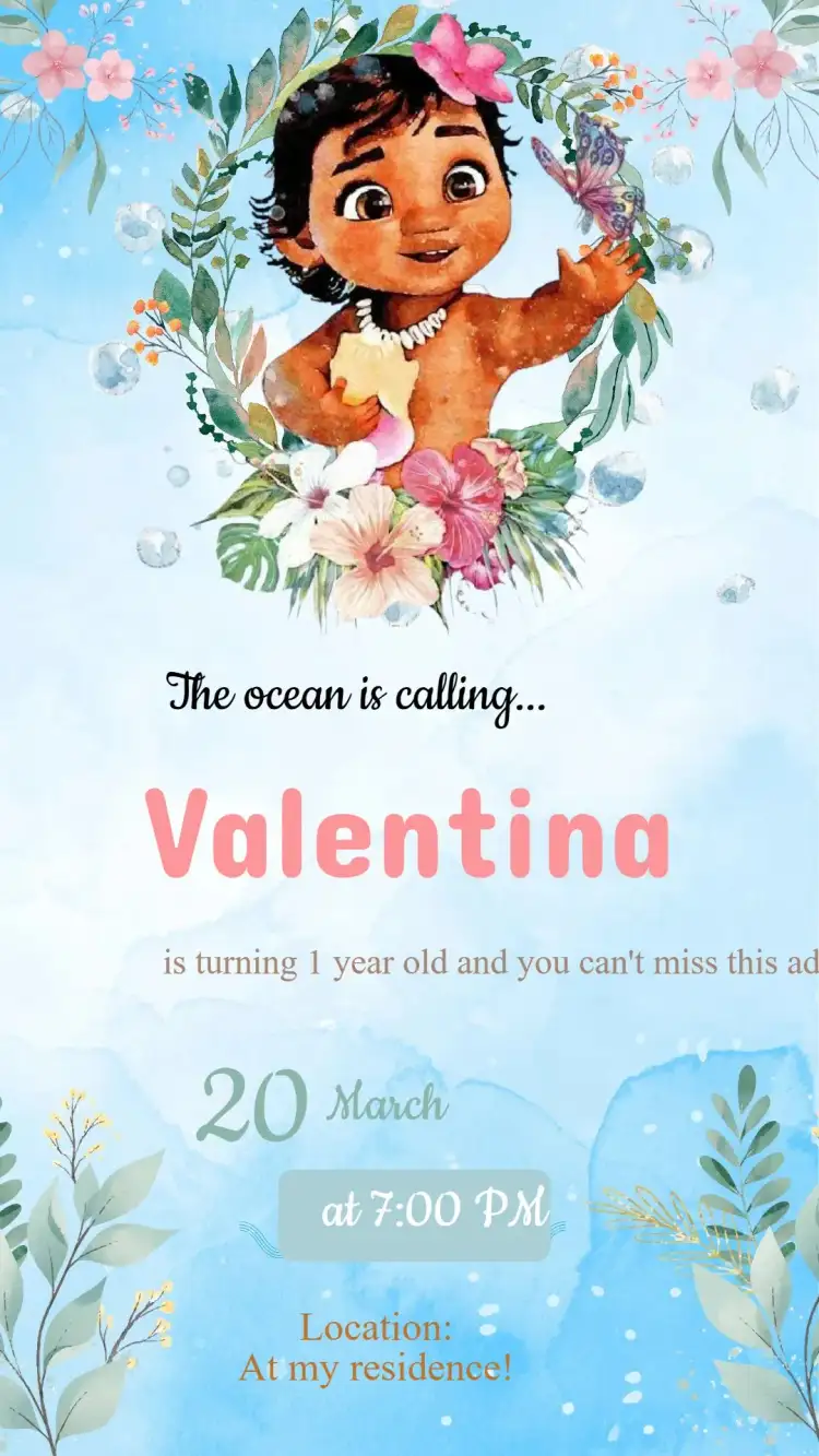 Moana Baby Birthday Invitation