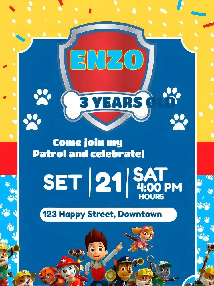 Invitation Patrol Paw Patrol – Kids' Birthday Party theme blue, fun, themed, lively, childlike