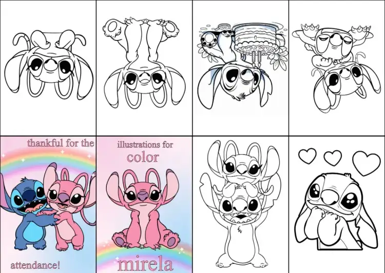 Invitation Mini Coloring Book Stitch Angel Print – Kids' Birthday Party theme colorful, fun, childish, captivating, themed, Disney