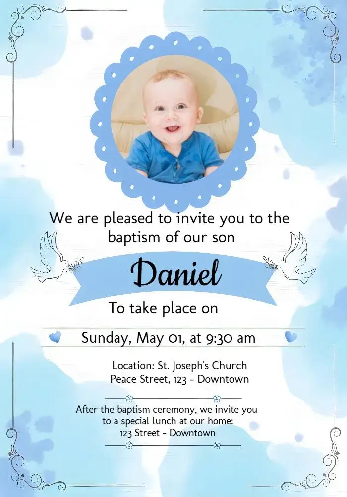 Invitation Boy Baptism With White Photo – Baptism theme white, blue, minimalist, elegant, modern, clean