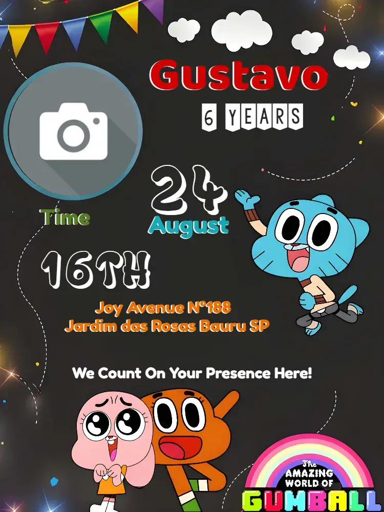 The Amazing World of Gumball With Colorful Photo invitation