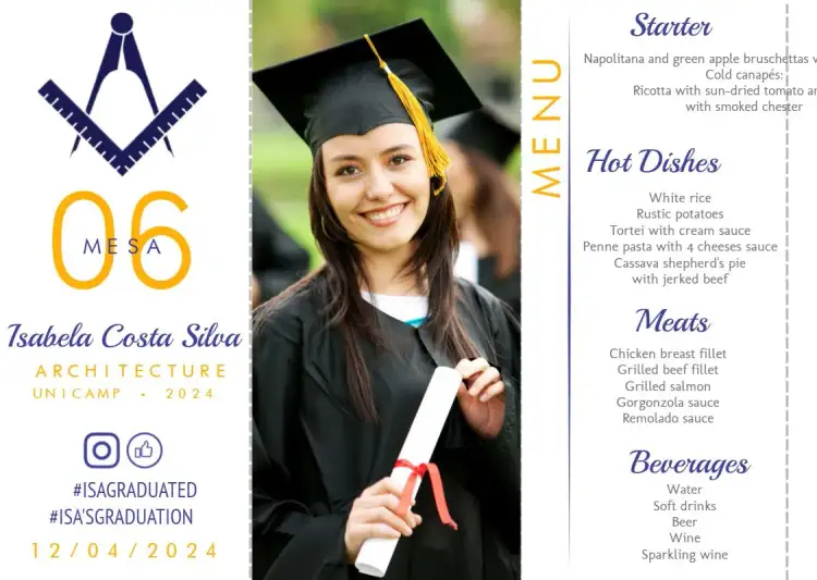 Invitation Menu Triangle Architecture Graduation With Table Photo – Graduation theme modern, elegant, geometric, minimalist, golden, sustainable