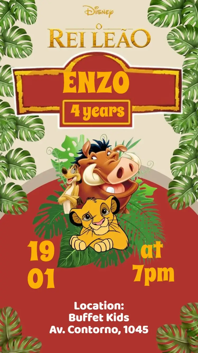 Invitation The Lion King – Kids' Birthday Party theme colorful, themed, fun, animals, nature, adventure
