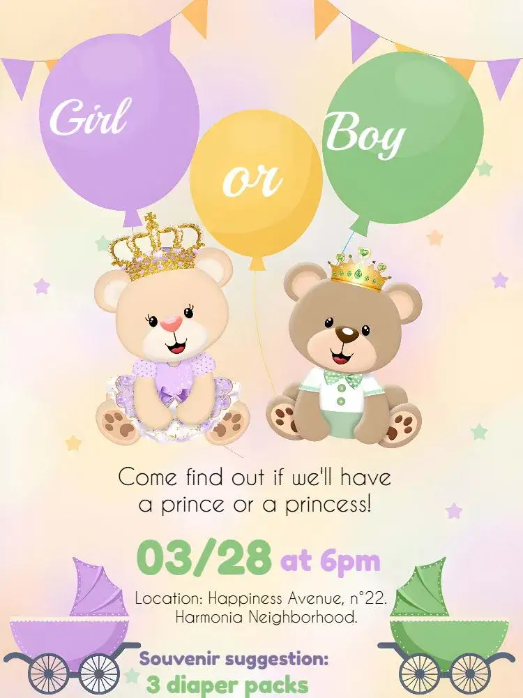 Invitation Yellow Royal Teddy Bear Gender Reveal Tea Party – Gender Reveal theme yellow, teddy bear, royalty, modern, playful, fun