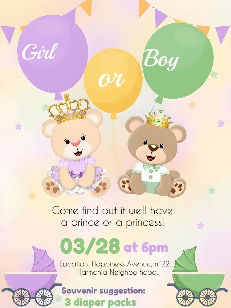 Yellow Royal Teddy Bear Gender Reveal Tea Party invitation