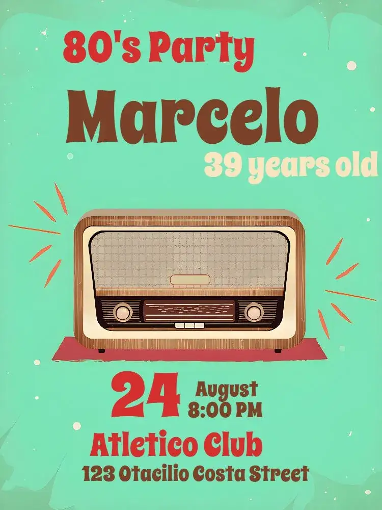 Invitation 80s Retro – Sweet 15 theme vintage, colorful, nostalgic, fun, bright, 80s style