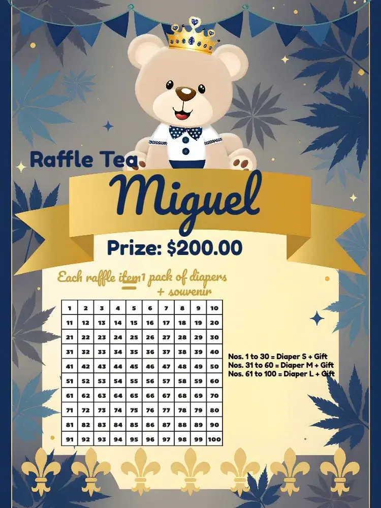 Invite Golden Prince Teddy Bear Raffle Tea editable and customizable