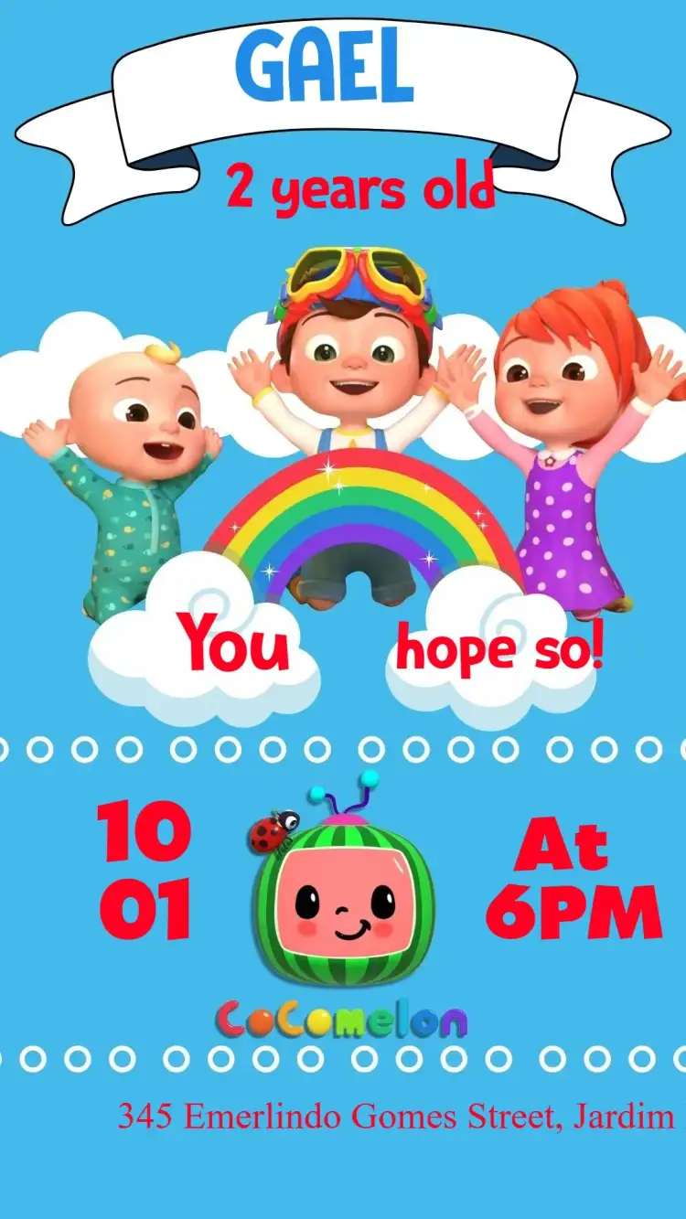 Invitation Cocomelon – Card theme colorful, fun, childish, vibrant, cartoon-themed, playful